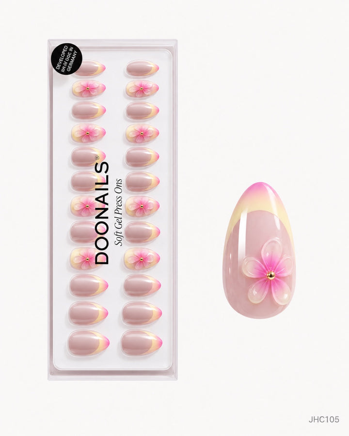 Yellow Pink Floral French – medium almond
