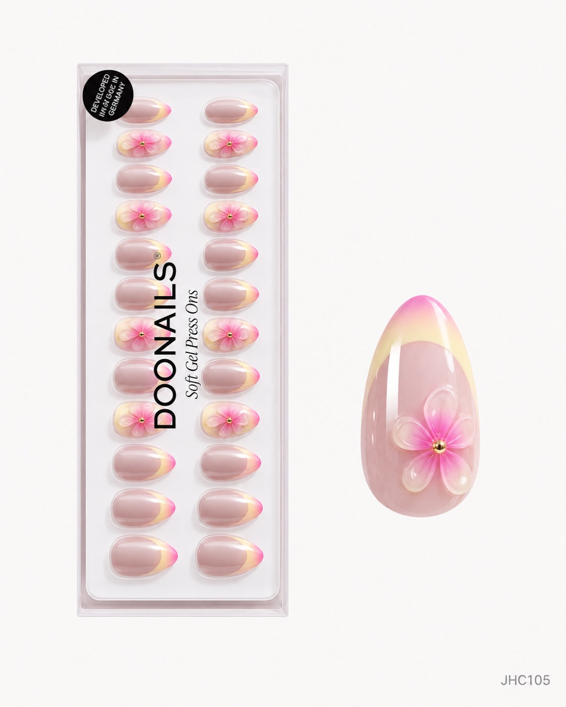 Yellow Pink Floral French – medium almond