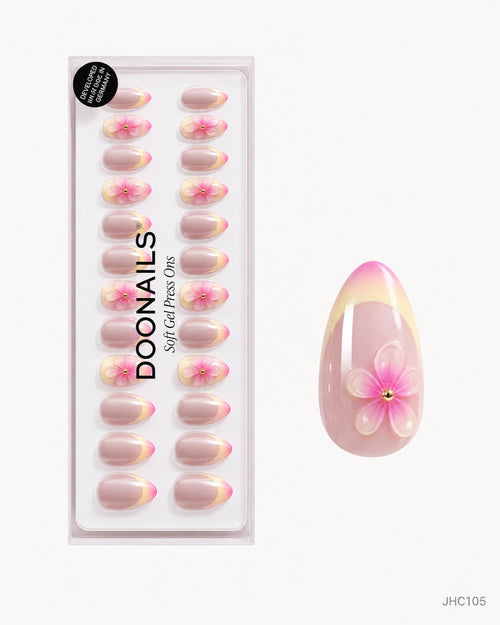 Yellow Pink Floral French – medium almond