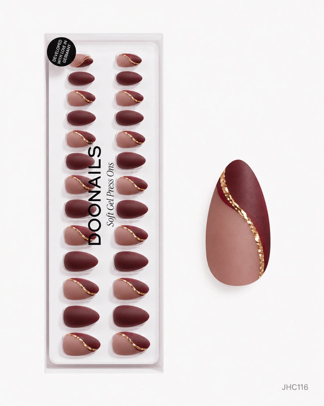 Matte Burgundy & Gold – medium almond