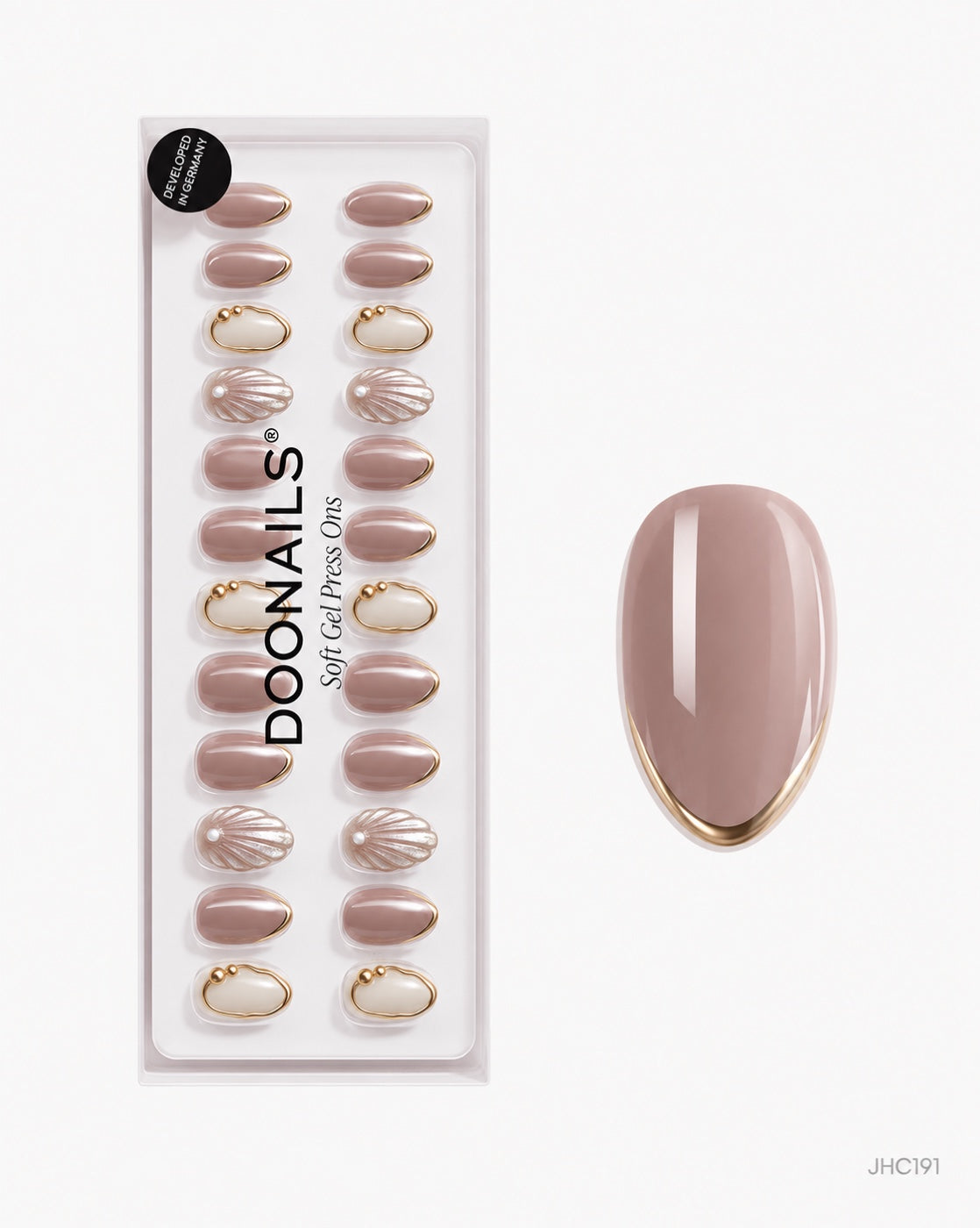 Nude & Gold Outline – medium almond