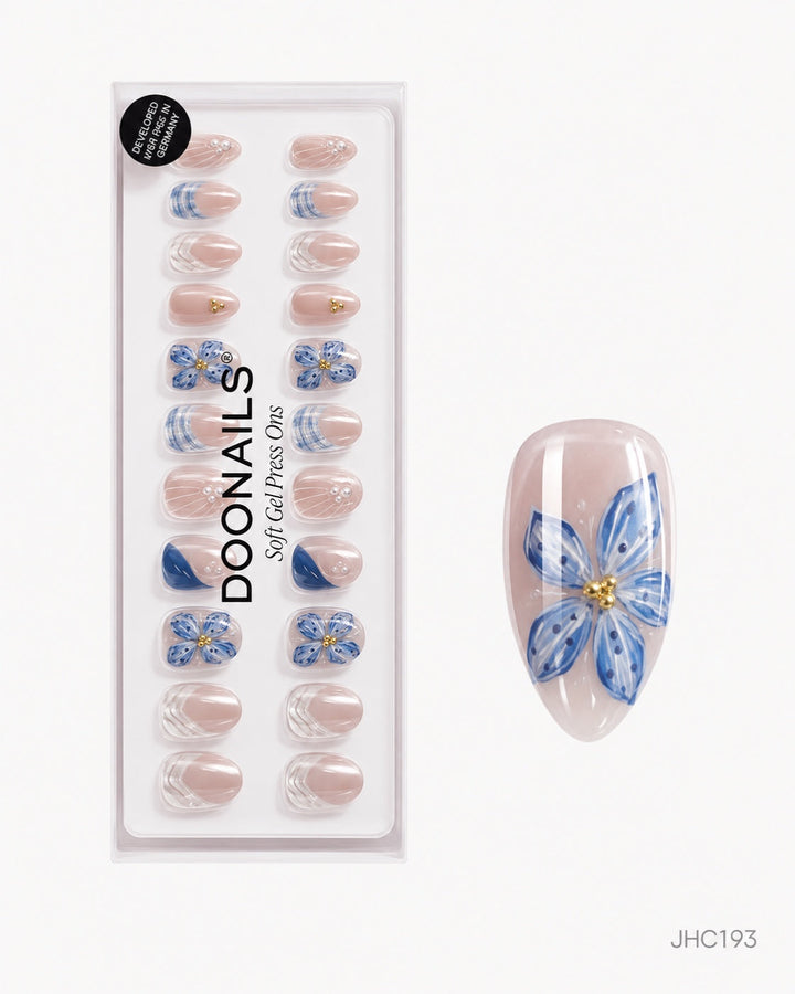 Blue Florals & Shell Pattern – long almond