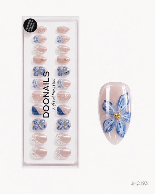 Blue Florals & Shell Pattern – long almond