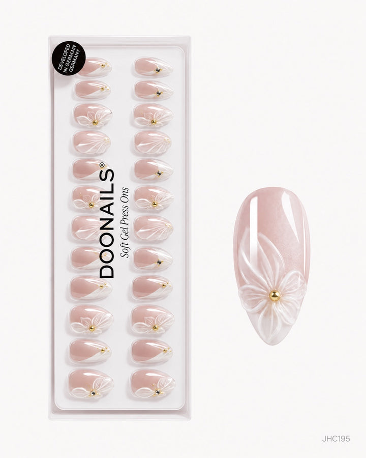 White Florals & Pearlescence – long almond