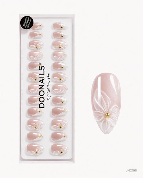 White Florals & Pearlescence – long almond