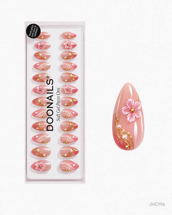 Pink Florals & Gold – long almond