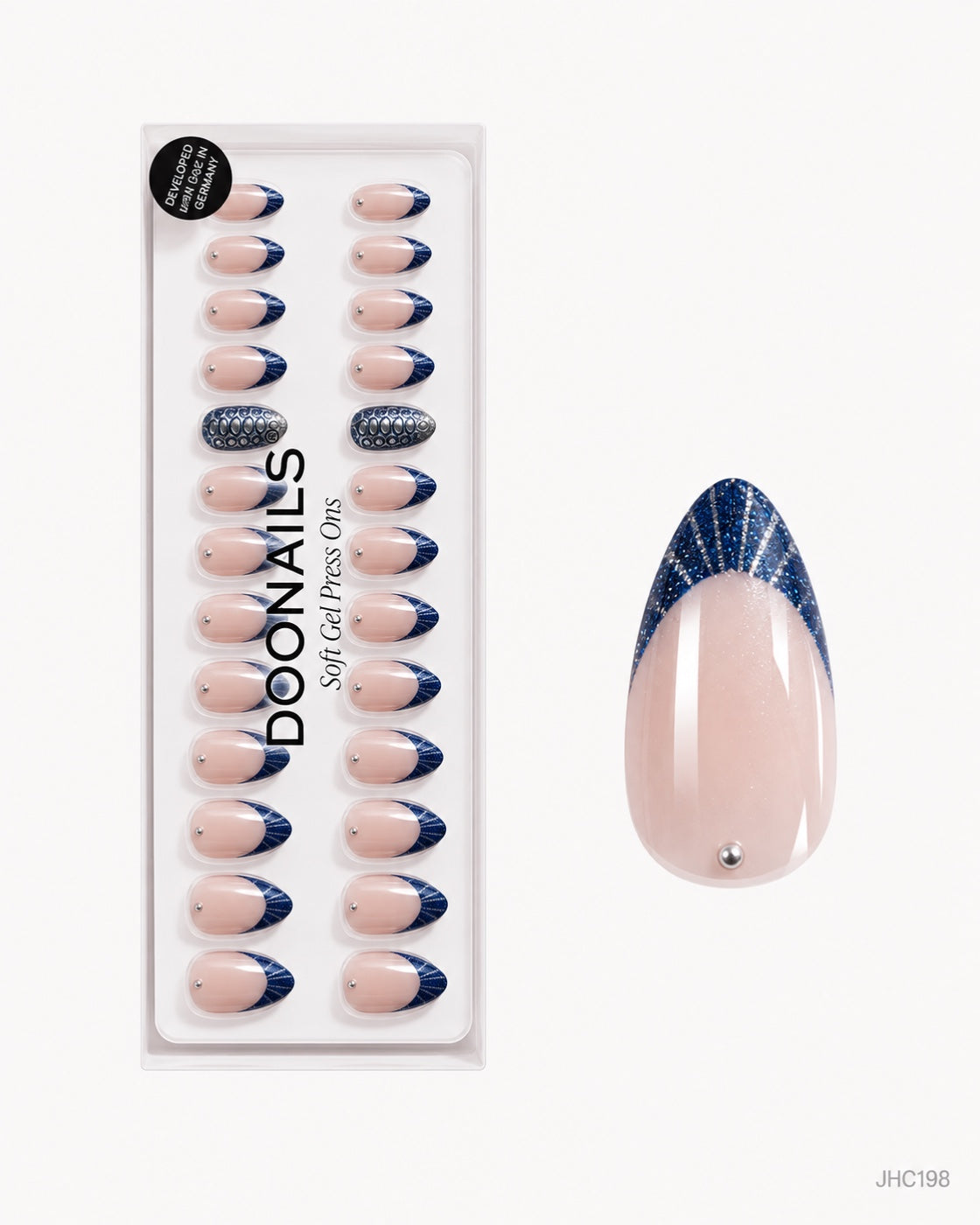 Blue Glitter French – medium almond