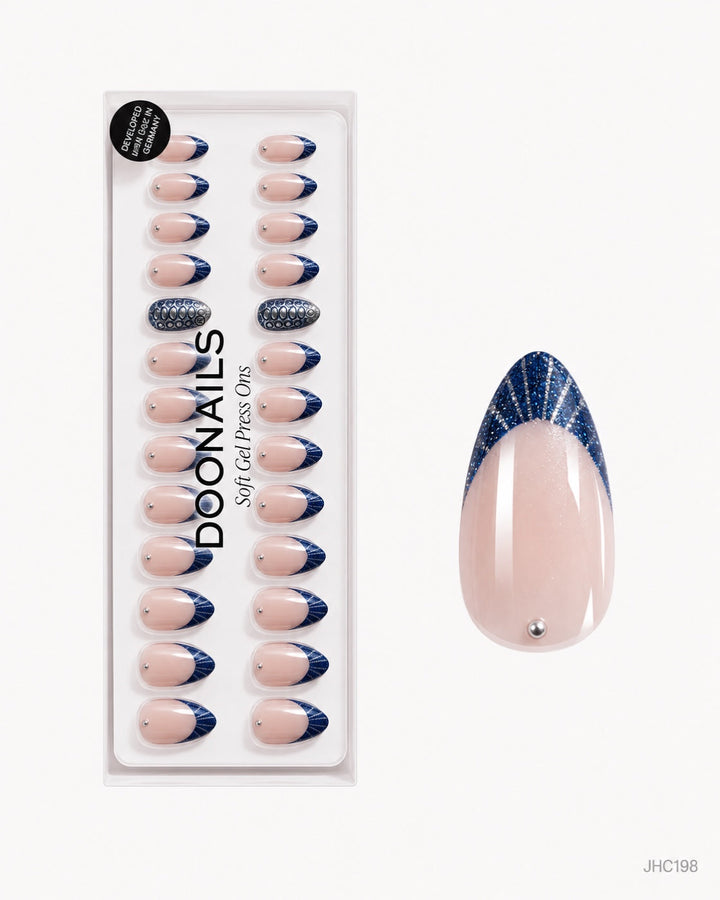Blue Glitter French – medium almond