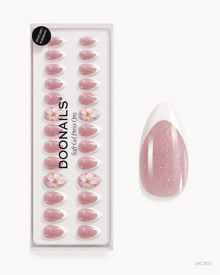 White French & Pink Flowers – medium almond
