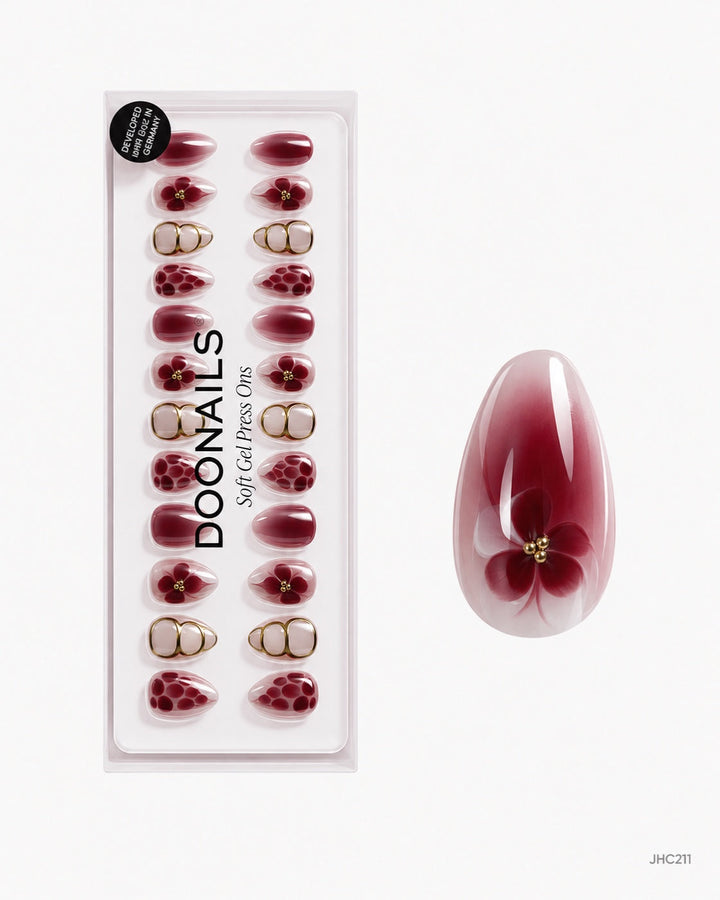 Burgundy & Gold Details – medium almond