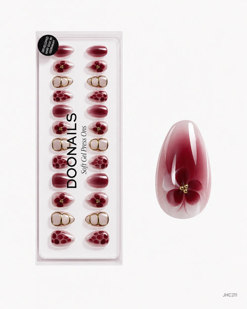 Burgundy & Gold Details – medium almond