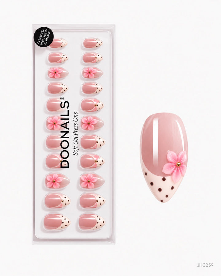 Pink Floral French – medium almond