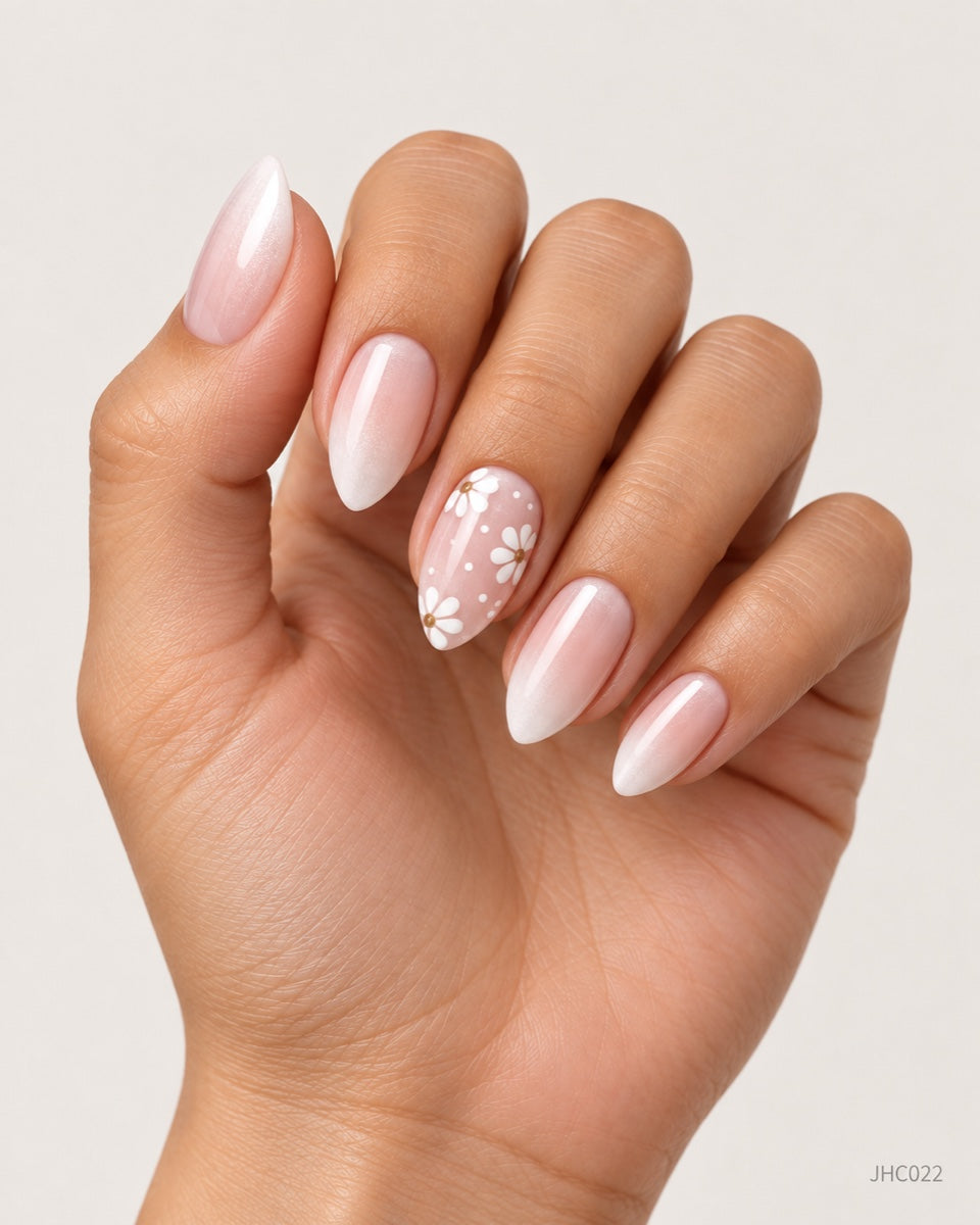 White Ombré & Daisies – medium almond