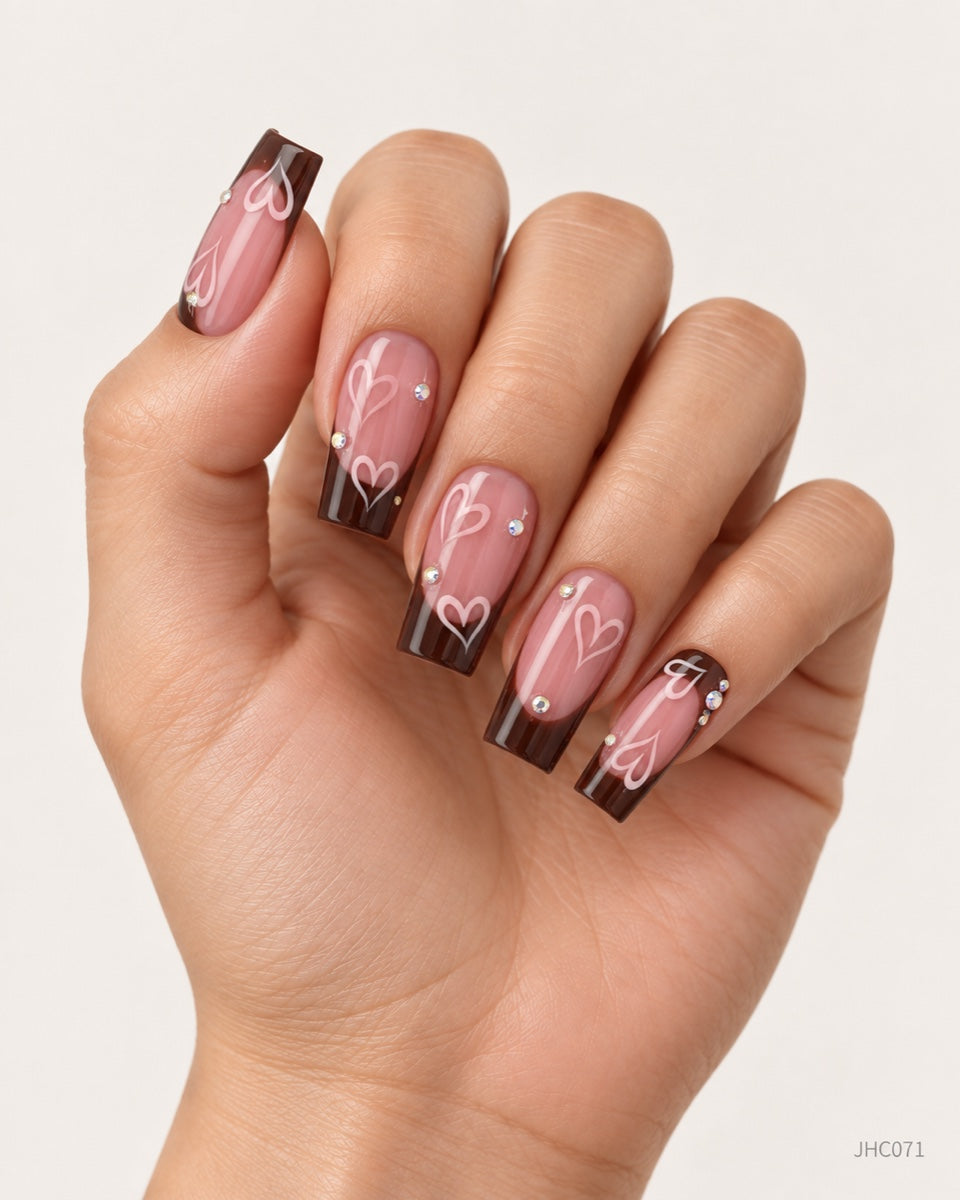Brown French & Hearts – long square