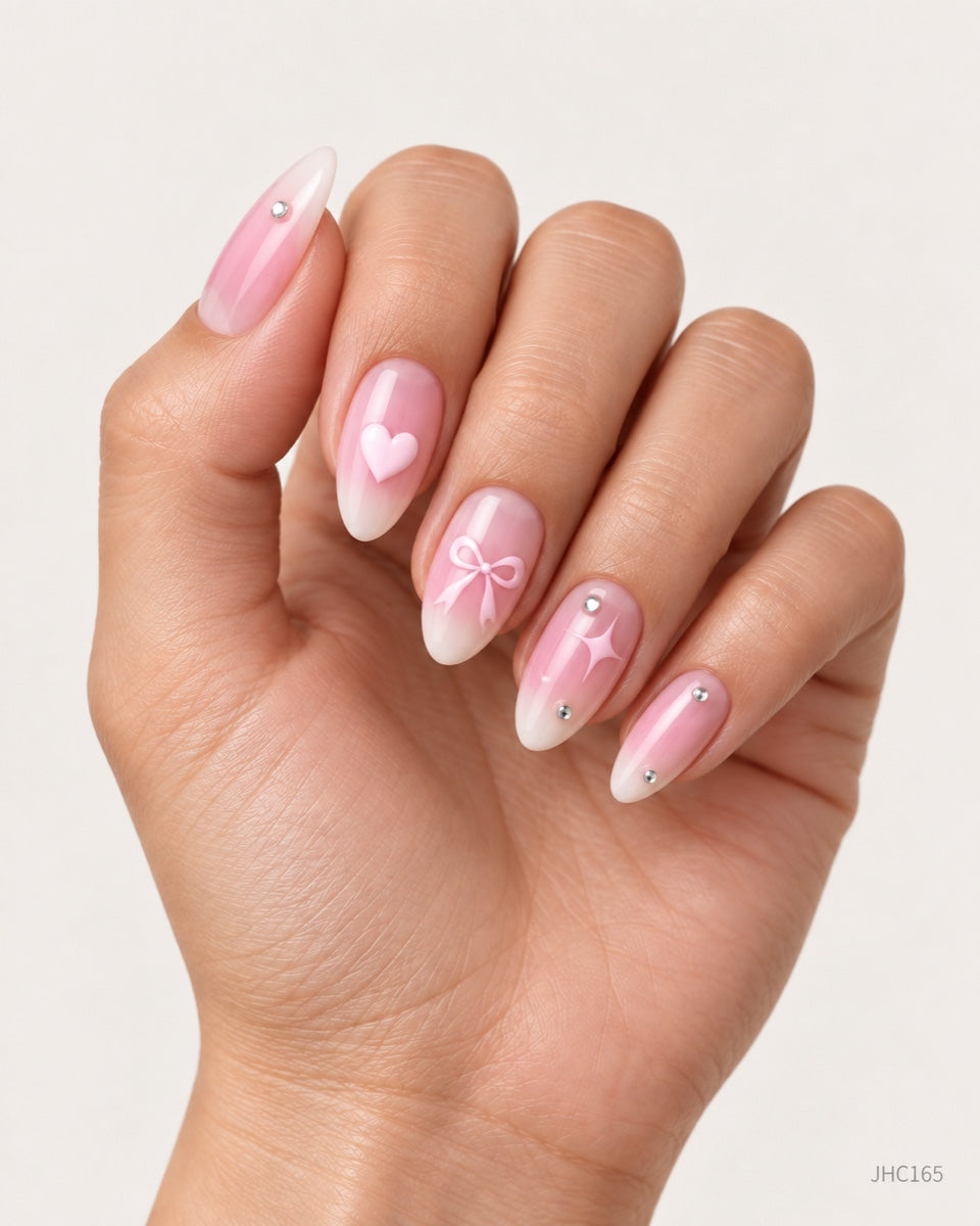 Pink Hearts & Bows – medium almond