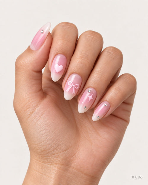 Pink Hearts & Bows – medium almond