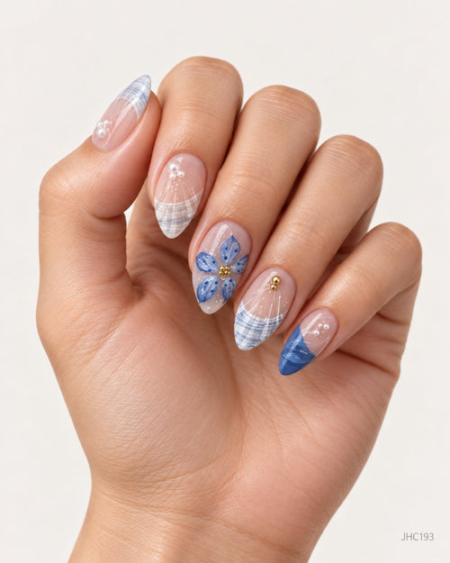 Blue Florals & Shell Pattern – long almond