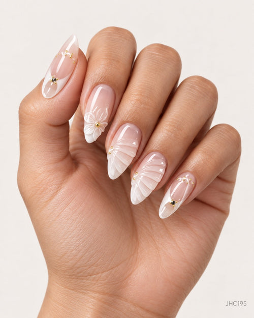 White Florals & Pearlescence – long almond