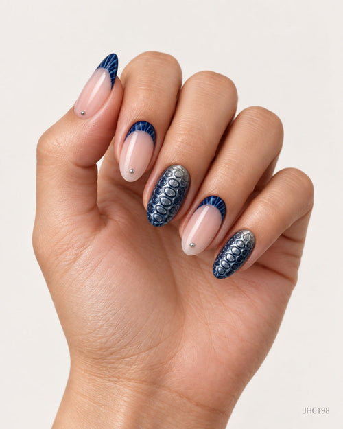 Blue Glitter French – medium almond