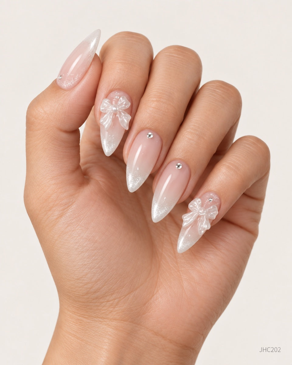 White Ombré & Bows – long almond