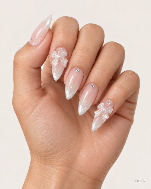 White Ombré & Bows – long almond