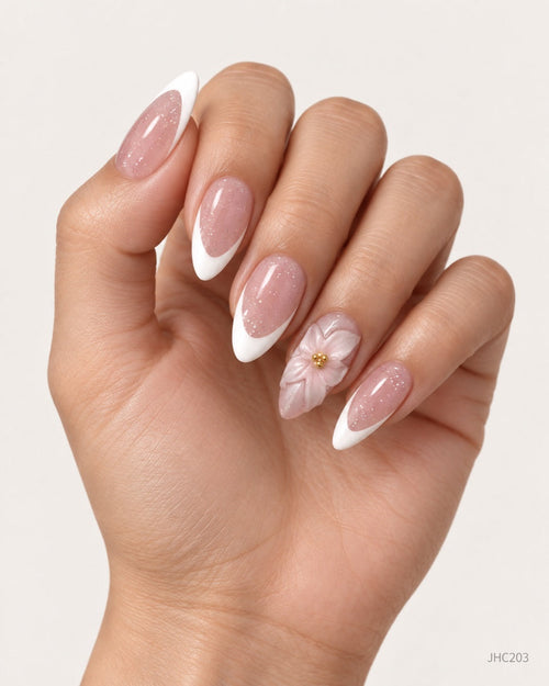 White French & Pink Flowers – medium almond