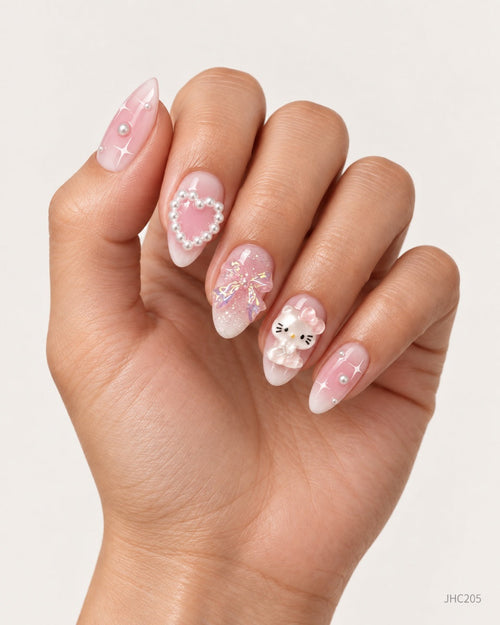 Pink Hearts & Decorations – medium almond