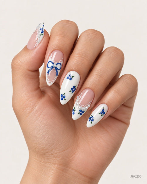 Blue Lace & Flowers – medium almond
