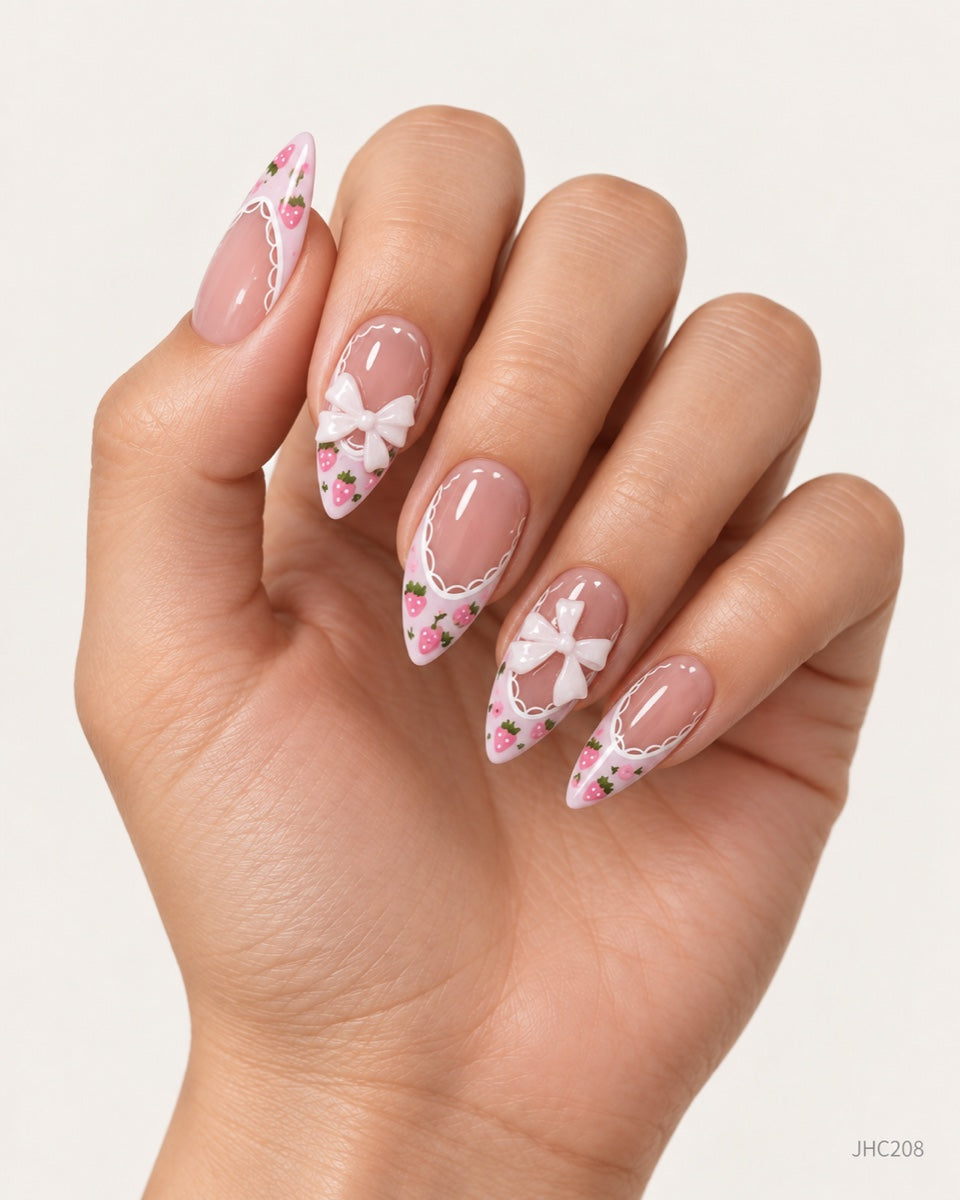Florals & White Bows – long almond