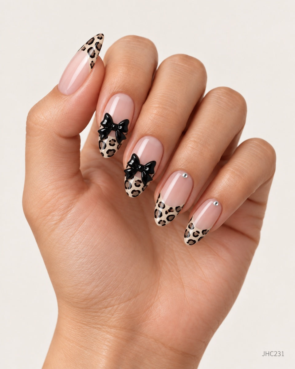 Leopard & Black Bows – long coffin