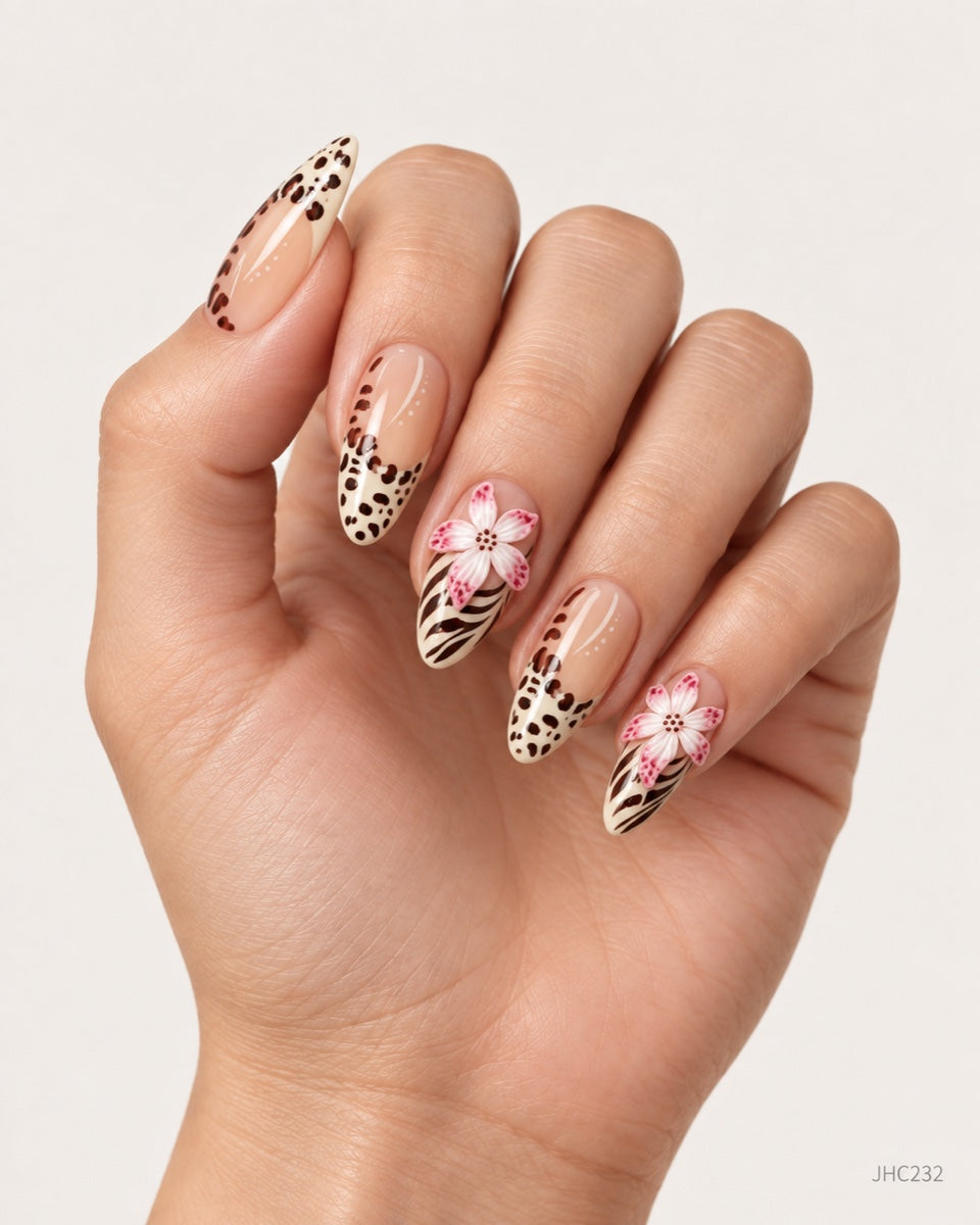 Leopard & Pink Flowers – long almond