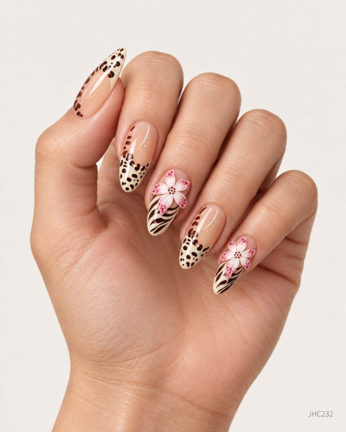 Leopard & Pink Flowers – long almond