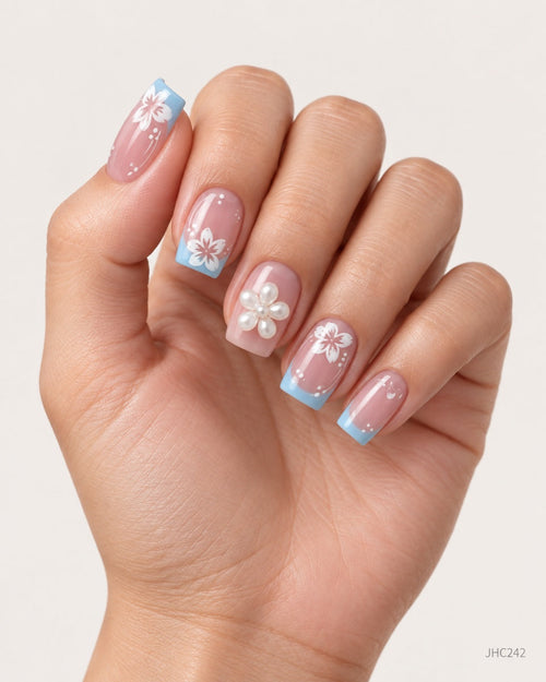 Blue Floral French – long square