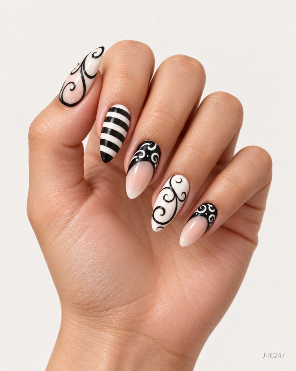 Black & White Ornament – long almond