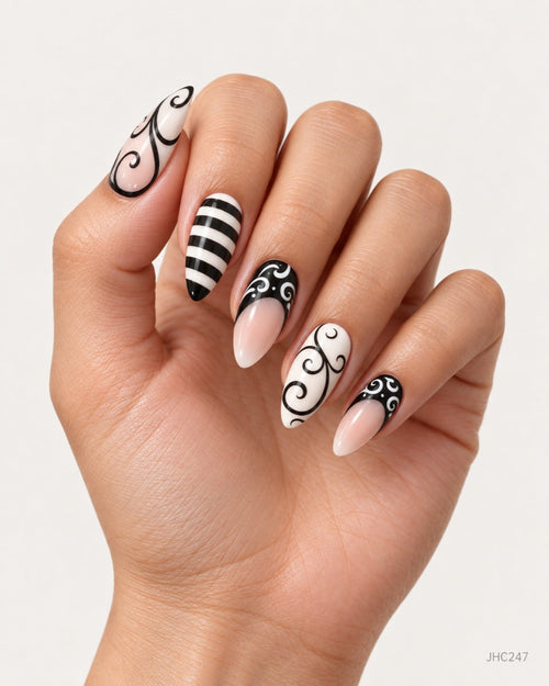 Black & White Ornament – long almond