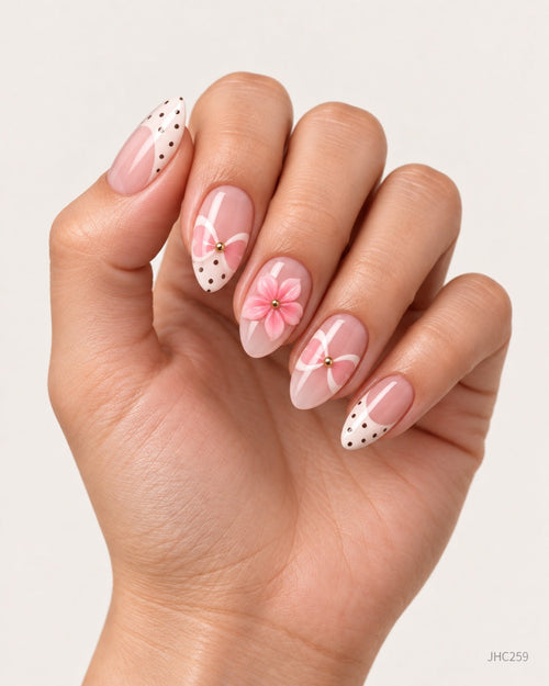 Pink Floral French – medium almond